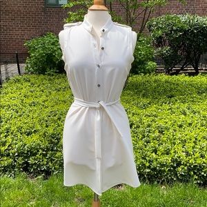 Parker White Sleeveless Button Front Dress